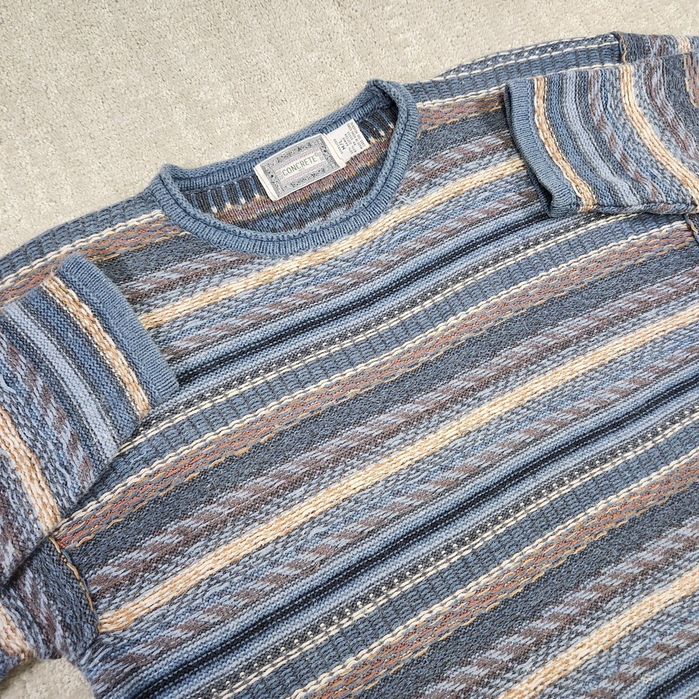 Vintage Roll Neck‎ Sweater Adult M/L Chunky Knit Multi Stripe Heavy Cotton Blend